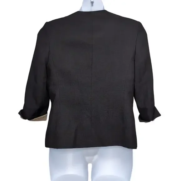 VTG Kasper Suit Jacket / Top Blouse Set Women's 14P 14 Petite Black Tan Career - Picture 4 of 16